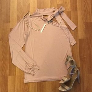 ASOS pink one shoulder pussy bow top ✨